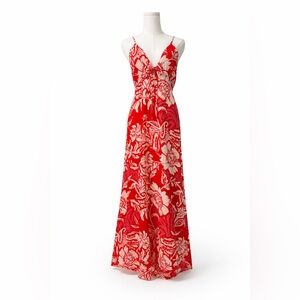 NWT Paper Heart Linen Blend Red Floral Halter Maxi Dress L Summer Australia